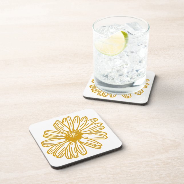 Golden Yellow Daisies Print, Daisy Floral Pattern Coaster (Right Side)