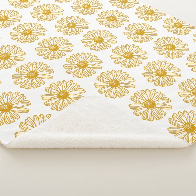 Golden Yellow Daisies Print, Daisy Floral Pattern Sherpa Blanket (3/4)