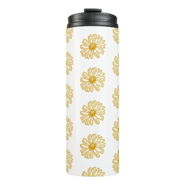 Golden Yellow Daisies Print, Daisy Floral Pattern Thermal Tumbler (Front)