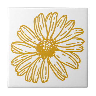 Golden Yellow Daisies Print, Daisy Floral Pattern Tile
