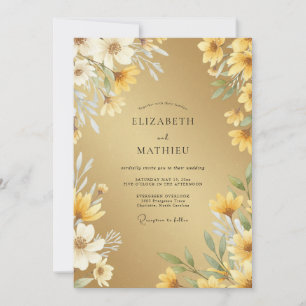 Golden Yellow Daisy Eucalyptus Wedding Invitation