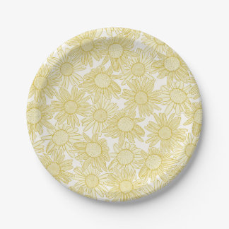 Golden Yellow Daisy Flowers Paper Plate