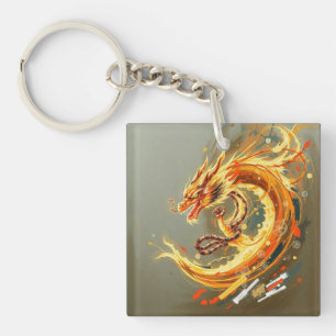 Golden Yellow Dragon Key Ring