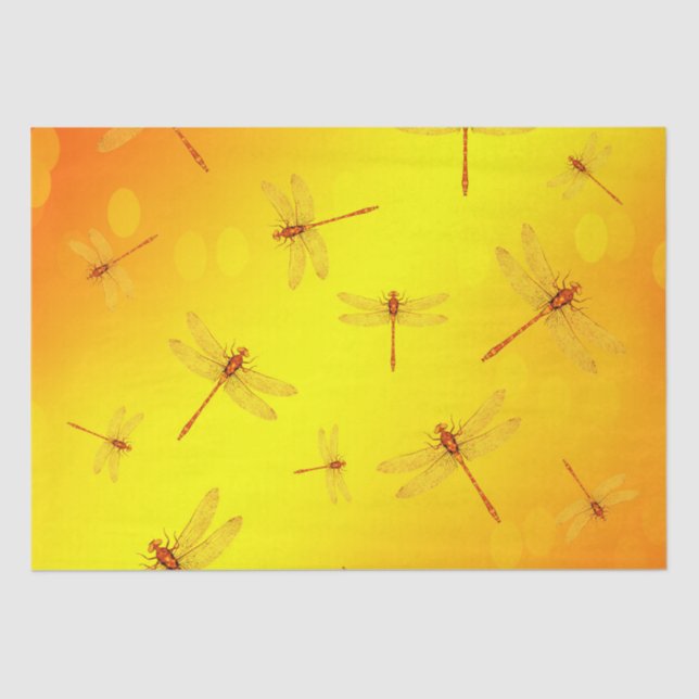 Golden Yellow Dragonflies Flying, Tissue Paper (Front)