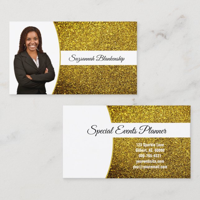 Golden Yellow Faux Glitter Professional Photo  Business Card (Front/Back)