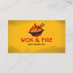 Golden Yellow Fiery Wok Noodle Restaurant Business Card