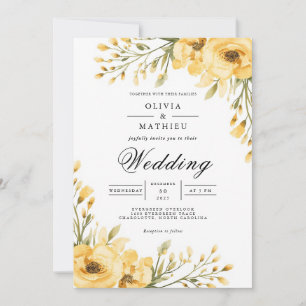 Golden Yellow Floral Arch Wedding Invitation