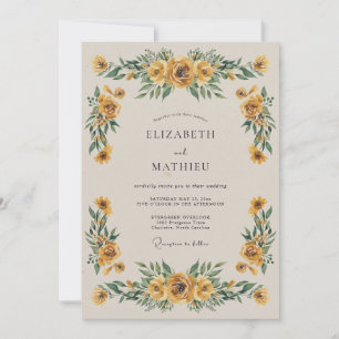 Golden Yellow Floral Autumn Wedding Invitation