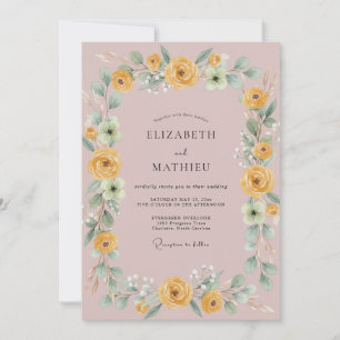 Golden Yellow Floral Flourish Wedding Invitation
