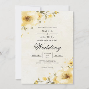 Golden Yellow Floral Whimsy Wedding Invitation