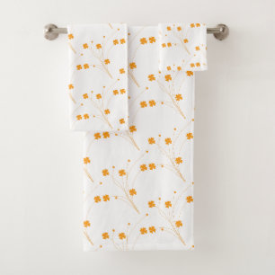Golden Yellow Flowers, Small Floral Print Bath Towel Set