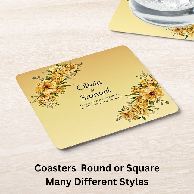 Golden Yellow Flowers   Square Paper Coaster (Creator Uploaded)