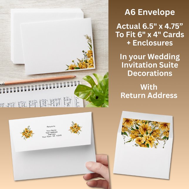Golden Yellow Flowers Wedding Suite,  A6 size Envelope (Creator Uploaded)