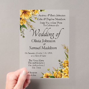 Golden Yellow Flowers Wedding Suite Acrylic Invitations