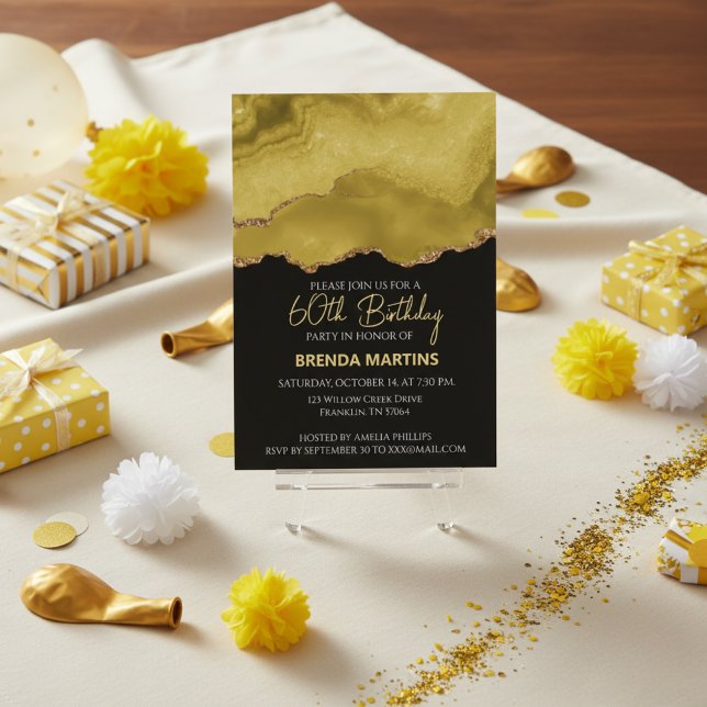 Golden Yellow Gold Glitter  Watercolor Invitation (Creator Uploaded)