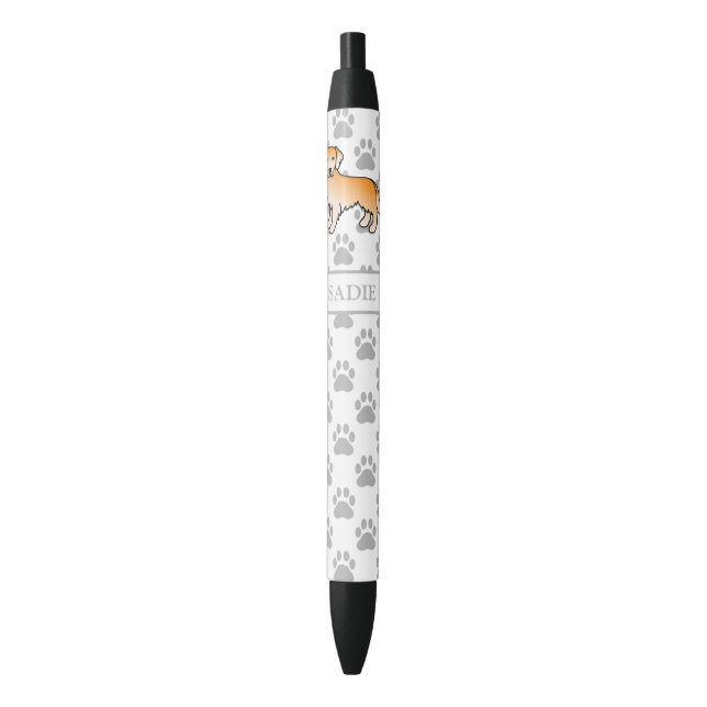Golden Yellow Golden Retriever Dog & Custom Name Black Ink Pen (Front Vertical)