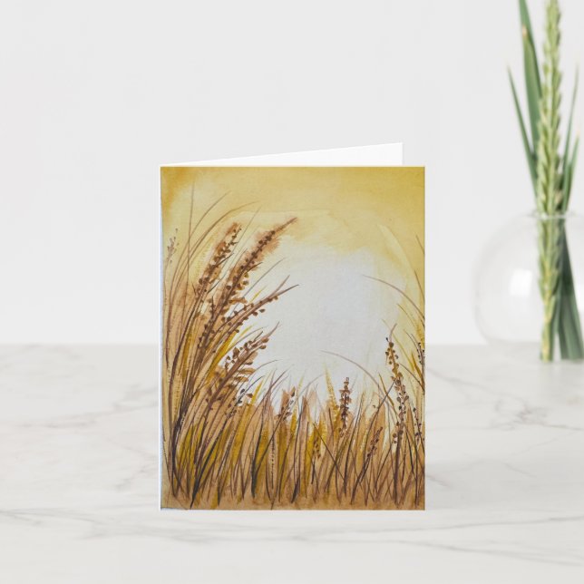 Golden yellow grass watercolor- folded blank  card (Front)