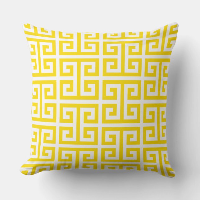 Golden Yellow Greek Key Pattern Cushion (Front)