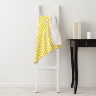 Golden Yellow Greek Key Pattern Sherpa Blanket