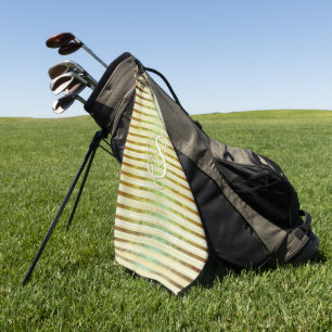 Golden Yellow, Green, and White Stripes Golf Towe Towel