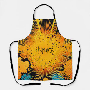 Golden Yellow Grunge Comic Blast Cyan Apron