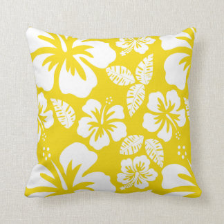 Golden Yellow Hawaiian Tropical Hibiscus Cushion