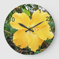 Golden Yellow Hibiscus Flower, Wall Clock