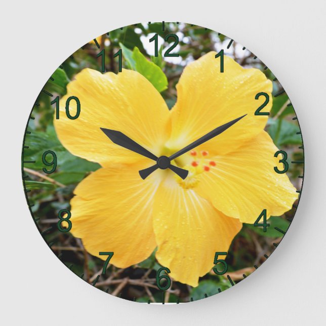 Golden Yellow Hibiscus Flower, Wall Clock (Front)