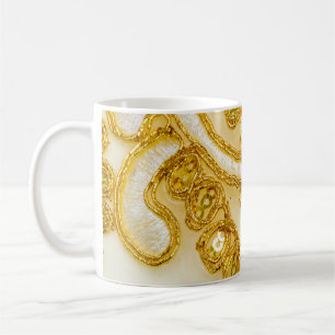 Golden yellow lace stripe. Background texture, sun Coffee Mug