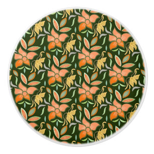 Golden Yellow Leafy Vine Pattern Ceramic Knob