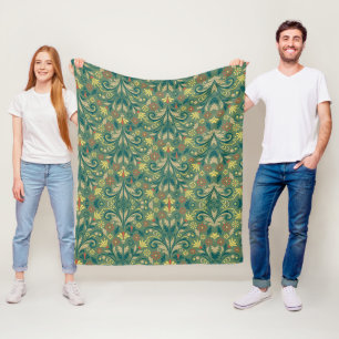 Golden Yellow Leafy Vine Pattern Fleece Blanket