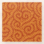 Golden Yellow Leafy Vine Pattern  Glass Coaster<br><div class="desc">Seamless repeating pattern featuring stylized golden yellow leafy vine motifs against a rich terracotta red background.</div>
