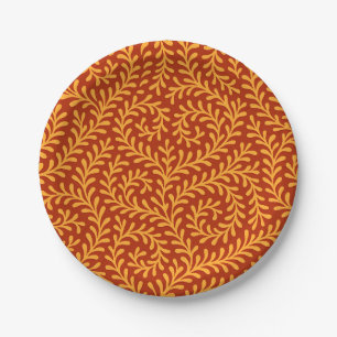 Golden Yellow Leafy Vine Pattern  Paper Plate
