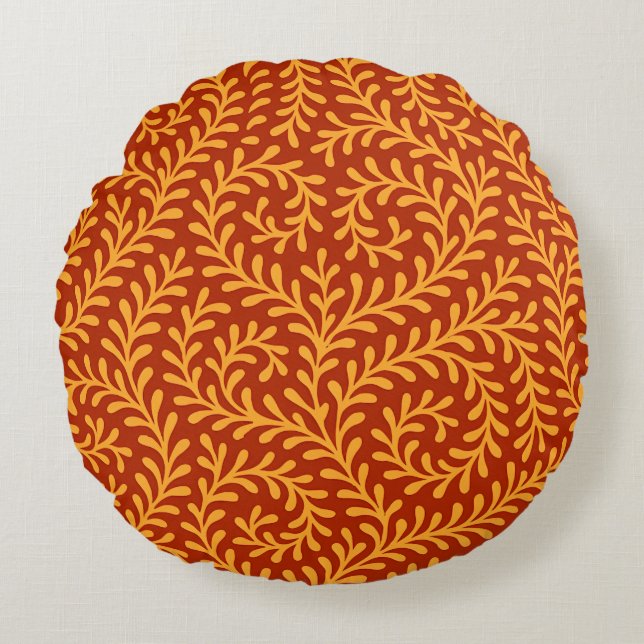 Golden Yellow Leafy Vine Pattern  Round Cushion (Front)