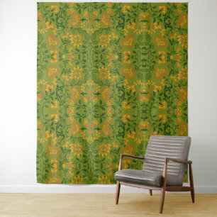 Golden Yellow Leafy Vine Pattern Tapestry