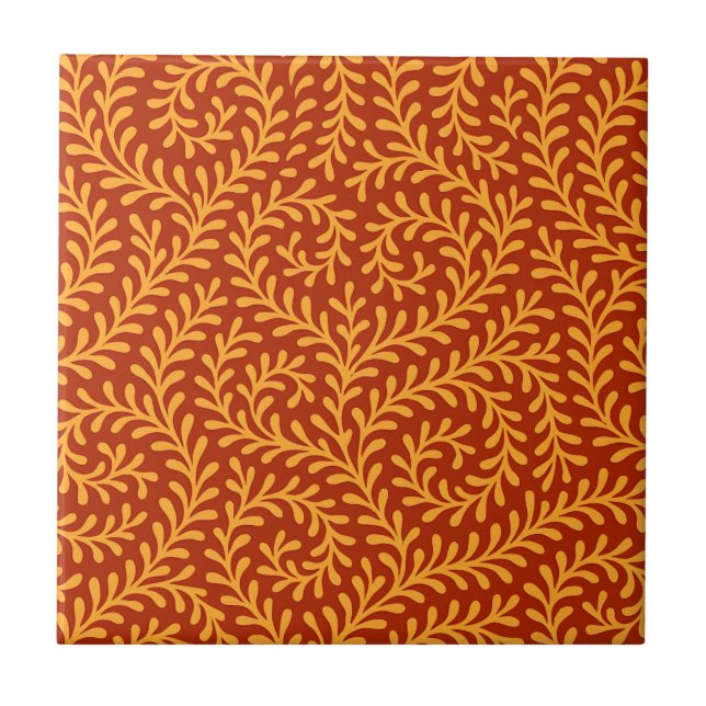 Golden Yellow Leafy Vine Pattern  Tile (Front)