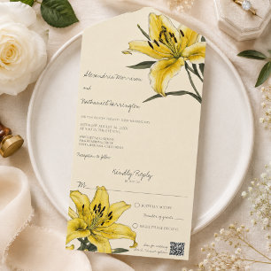 Golden Yellow Lily QR Code All In One Invitation