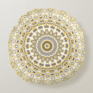 Golden Yellow Mandala Pattern Round Cushion