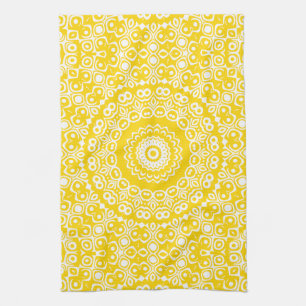 Golden Yellow Mandala Pattern Tea Towel