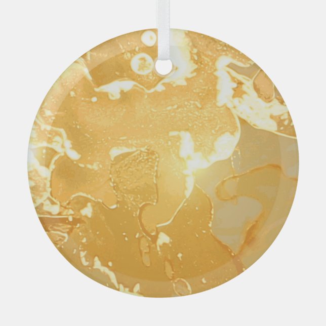 Golden Yellow Marble Ink Pattern Glass Tree Decoration (Front)