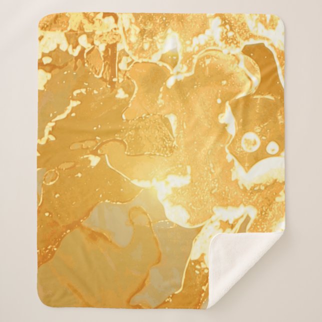 Golden Yellow Marble Ink Pattern Sherpa Blanket (Front)