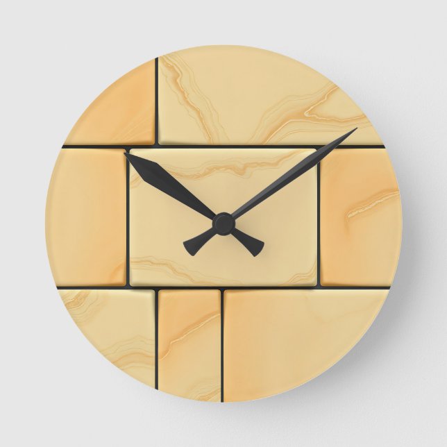 Golden Yellow Marble Tile Pattern Luxury Stone  Round Clock (Front)