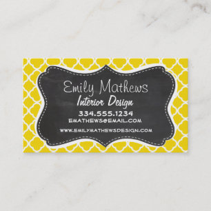 Golden Yellow Moroccan Quatrefoil; Chalkboard look Business Card