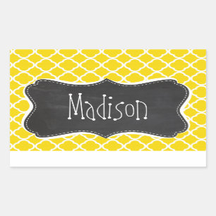Golden Yellow Moroccan Quatrefoil; Chalkboard look Rectangular Sticker