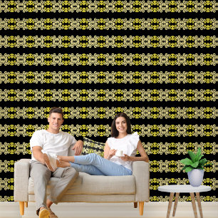 Golden Yellow Ornamental Seamless Stripe Pattern Wallpaper