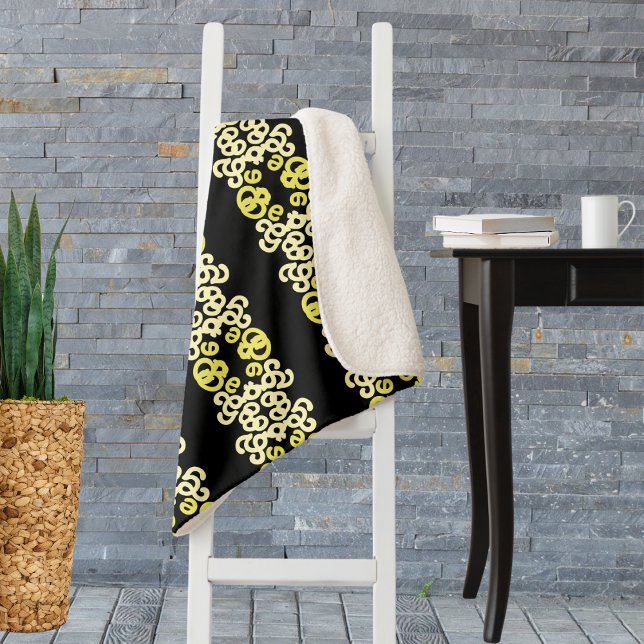 Golden Yellow Ornamental Stripe Seamless Pattern Sherpa Blanket (Creator Uploaded)