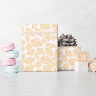 Golden Yellow Over White Leaf Pattern Wrapping Paper