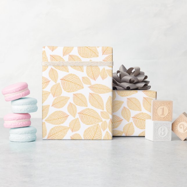 Golden Yellow Over White Leaf Pattern Wrapping Paper (Baby Shower)