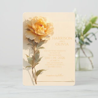 Golden-Yellow Peony Elegant Romantic Wedding Invitation