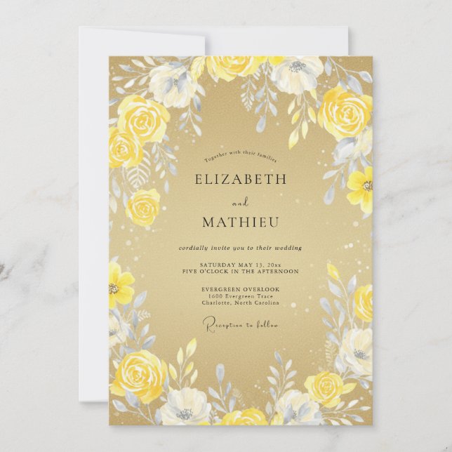 Golden Yellow Petal Wedding Invitation (Front)